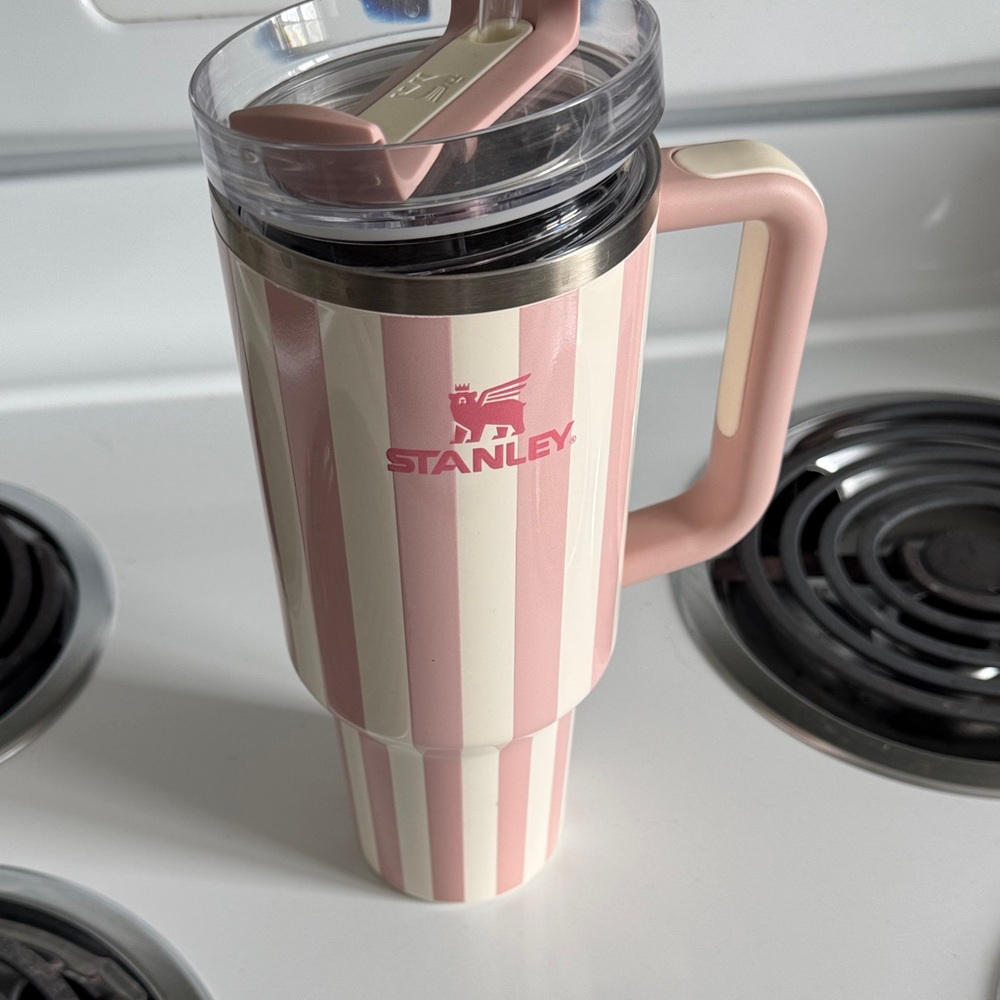 Stanley Pink and Cream Striped Insulated Mug with Handle